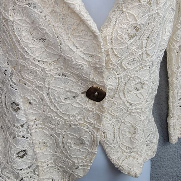 For Cynthia Blazer Jacket Small Cream Lace Gold Button Coquette - Picture 4 of 13